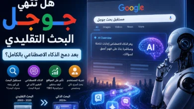 مستقبل بحث جوجل مع الذكاء الاصطناعي يوضح واجهة Google AI وتأثير دمج تقنيات AI على محرك البحث التقليدي وتحسين تجربة البحث والسيو.